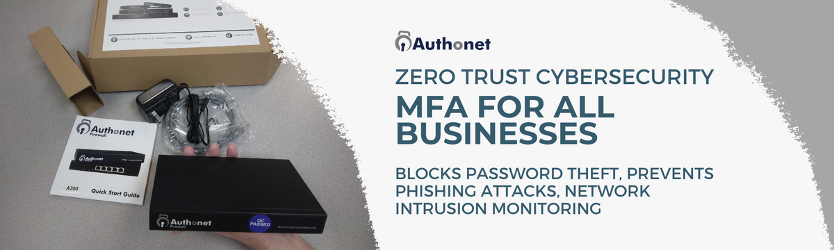 Authonet. Zero Trust cybersecurity. MFA for all businesses. Blocks password theft, prevents phishing attacks, network intrusion monitoring