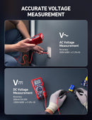 AstroAI AC and DC voltage measurement with a multimeter on a dark background