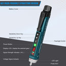Hanmatek Technical diagram of a device with labeled parts on a gray and blue background