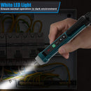 Hanmatek Hand holding a white LED light tool over electrical wiring