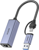Benfei Ethernet adapter with USB-C and USB-A connectors on a white background