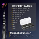 Ecraber - A 48-in-1 multi-tool screwdriver set shown on a dark blue promotional graphic. The left side features a close-up of a black and silver screwdriver bit with the brand name 'Ecraber' printed vertically.