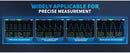 A promotional graphic with the headline 'WIDELY APPLICABLE FOR PRECISE MEASUREMENT' above four oscilloscope-style measurement panels labeled PWM pulse measurement, power supply ripple measurement, crystal oscillator measurement, and mains power measurement on a dark blue background.