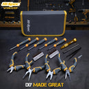 Set of tools including pliers and screwdrivers on a dark surface with 'Hi-Spec Workshop' branding.