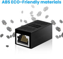Black Ethernet adapter with ABS eco-friendly material text on a white background