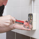 Mr. Pen -  close-up of a person using a red and black electrical tester tool to inspect an exposed wall outlet on a white tiled wall.