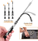 Flexible inspection tool with extension bar and adjustable interface, held by a hand.