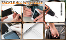 Collage of tools and hands performing various tasks with text 'Tackle All with Ease'.
