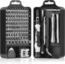 Set of screwdrivers and tools in a black carrying case