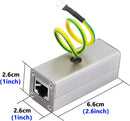 A silver metal electronic module with an RJ45 Ethernet port, featuring a coiled yellow and green wire on top, shown with dimension lines and labels indicating measurements of 2.6cm, 6.