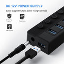 DC 12V power supply with USB ports on a white background