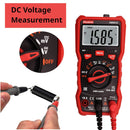 Plusivo Digital multimeter measuring DC voltage with close-up of selector switch.