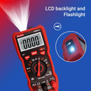 Plusivo Digital multimeter with LCD backlight and flashlight feature on a blue background