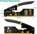 Product dimensions diagram showing a Deireol crimping tool from two angles, with labeled measurements of 5.20 inch length, 2.