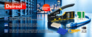Deireol upgraded crimping tool shown with Ethernet cables, connector accessories, and a blue background with server racks. The image includes marketing text and a red 'UPGRADED MODEL' badge.