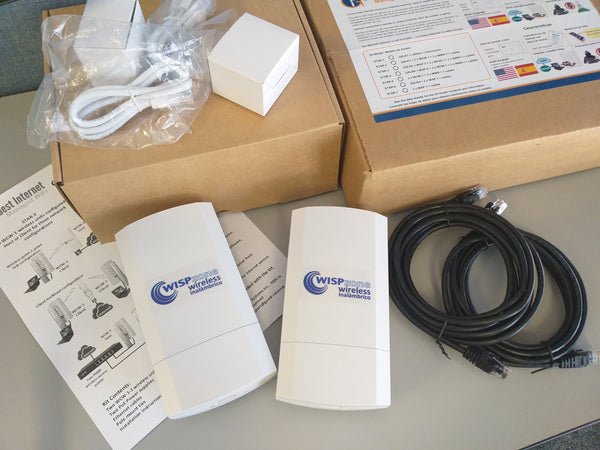 STAR 3 Kit viene con dos unidades inalámbricas WISPzone WCW-1 con tres modos de configuración, ilustrados en la figura. Cables de extensión Ethernet y una guía completa, cómo conectar, configurar y brindar tu servicio de Internet.