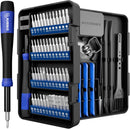 Set of screwdrivers and tools in a black case with blue accents