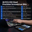 Set of 48 PCS CRV Steel Precision Screwdriver Bits with a person working on a computer motherboard.