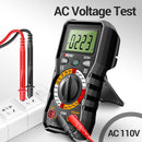 ANENG Digital multimeter with probes on a white background, displaying AC voltage test information.