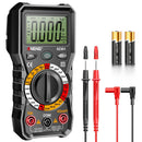 ANENG Digital multimeter with test leads and batteries on a white background